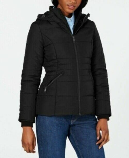 Maralyn & Me Juniors' Hooded Puffer Coat Black Size Small